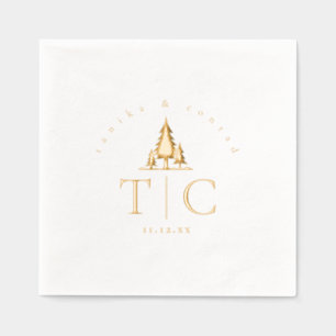 Rustic Winter Wedding Initials Fir Trees ID1049 Foil Napkins