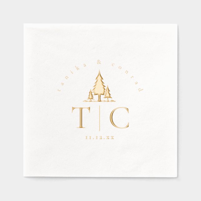 Rustic Winter Wedding Initials Fir Trees ID1049 Foil Napkins (Front)