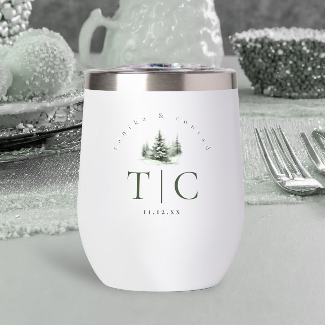 Rustic Winter Wedding Initials Forest Green ID1049 (Creator Uploaded)