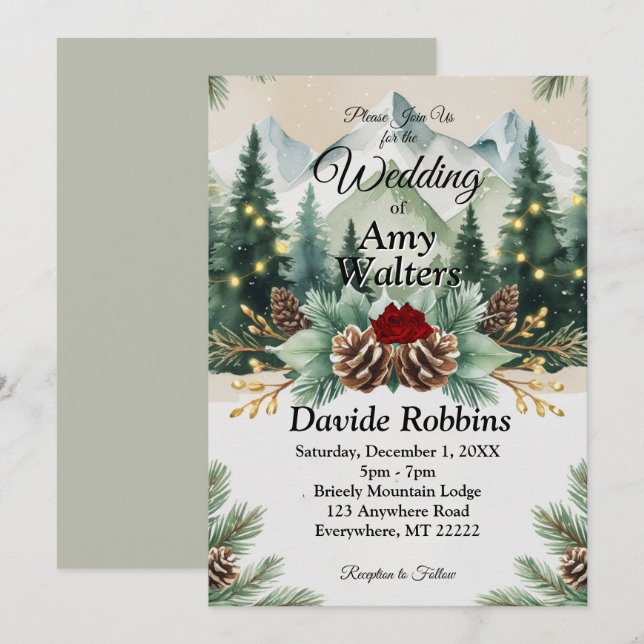 Rustic Winter Wedding Invitation  (Front/Back)
