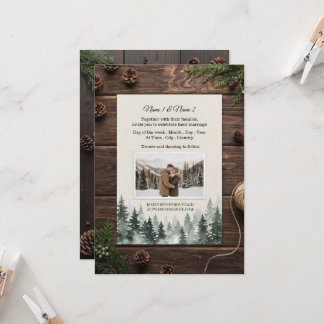 Rustic winter wedding invitation with photo