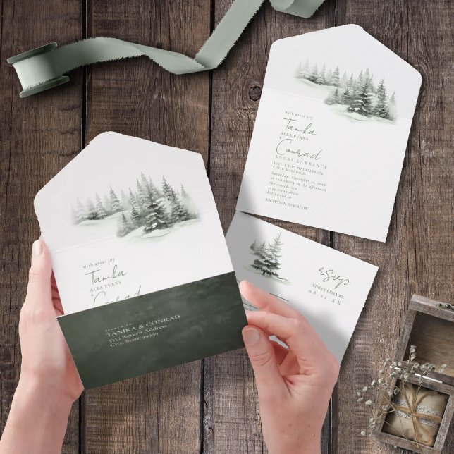 Rustic Winter Wedding Sage Green ID1049 All In One Invitation (Creator Uploaded)