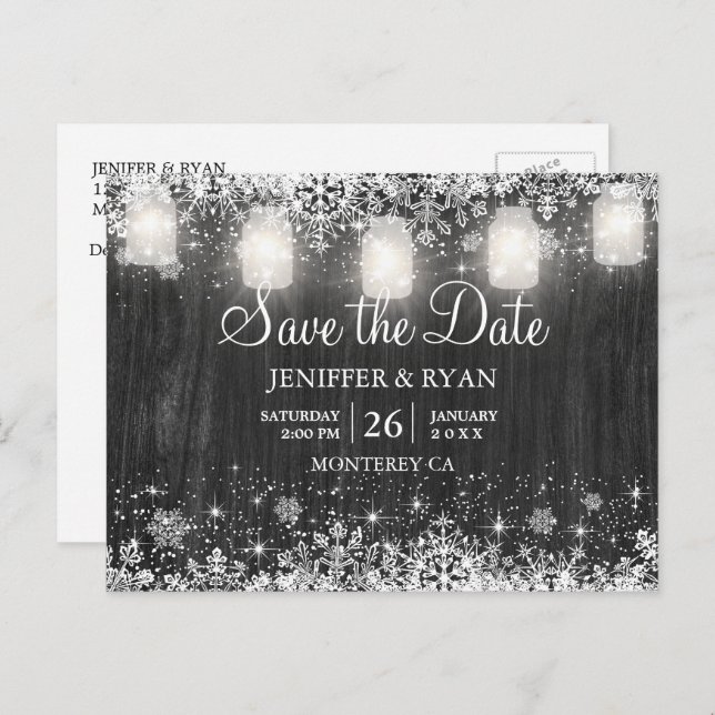 Rustic winter wedding save the date postcard (Front/Back)