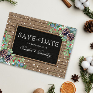 Rustic Winter Wedding Save the Date Postcard