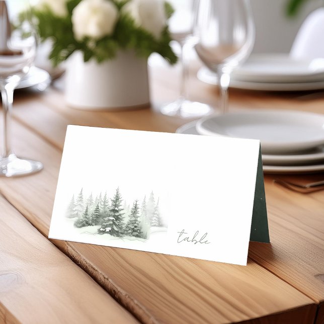 Rustic Winter Wedding Table Forest Green ID1049 Place Card (Creator Uploaded)