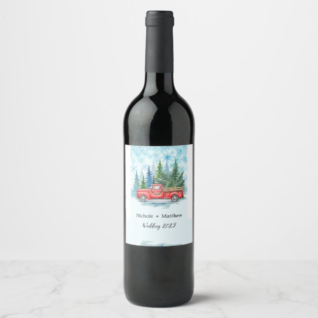 Rustic Winter Wedding Truck Favour Wine Label (Front)
