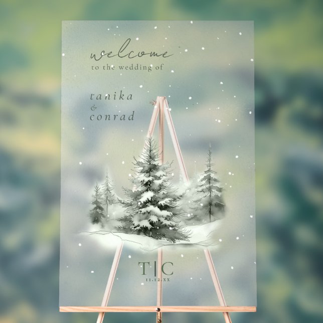 Rustic Winter Wedding Welcome Forest Green ID1049 Acrylic Sign (Neutral)