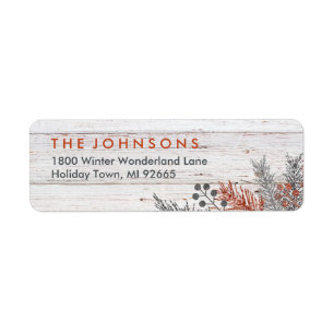 Rustic Winter Whitewashed Wood Christmas Return Address Label