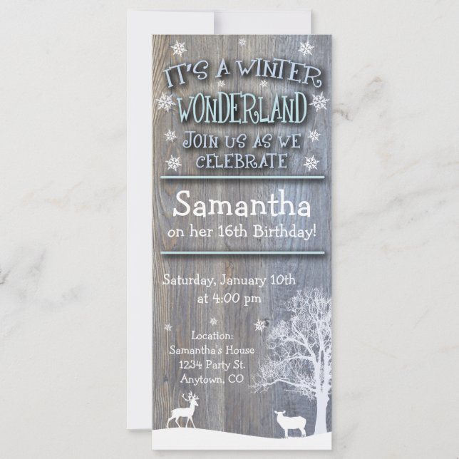 Rustic Winter Wonderland Birthday Invitation (Front)