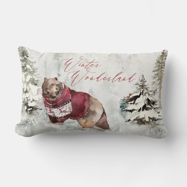 Rustic Winter Wonderland Snow Scene Lumbar Cushion (Front)
