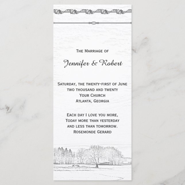 Rustic Winter Wonderland Wedding Program (Front)