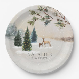 Rustic Winter Woodland Baby Shower Personalised Paper Plate