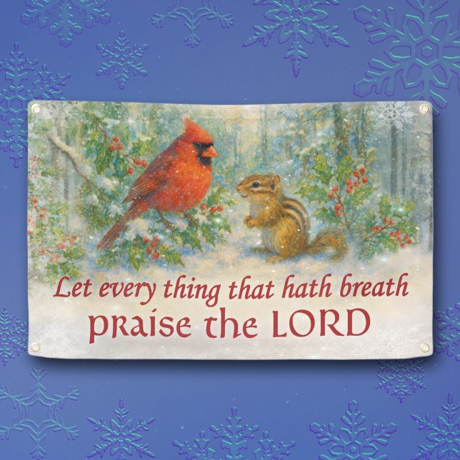 Rustic Winter Woodland Cardinal Chipmunk Scripture Banner (Creator Uploaded)