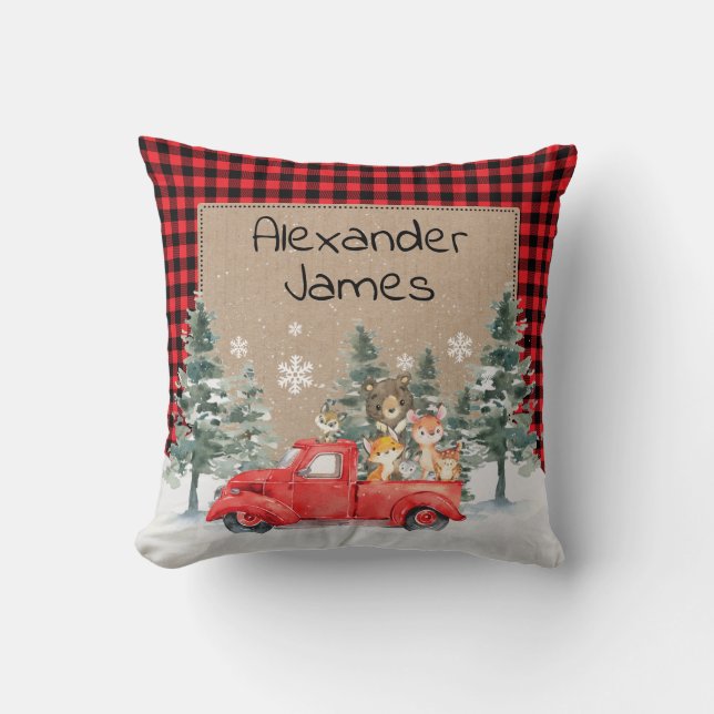 Rustic Winter Woodland Forest Animals Baby Nursery Cushion (Front)