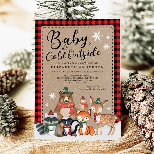 Rustic Winter Woodland Forest Animals Baby Shower Invitation (Creator Uploaded)