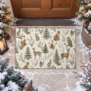 Rustic Winter Woodland Forest Animals Doormat