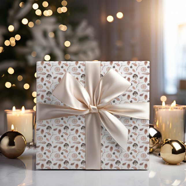 Rustic Winter Woodland | Forest Bird Leaf Holiday Wrapping Paper (Creator Uploaded)