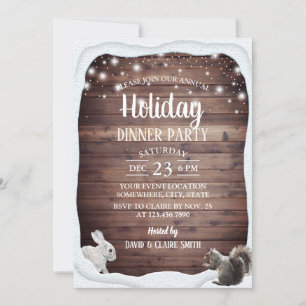 Rustic Winter Woodland Holiday Dinner Party Invitation