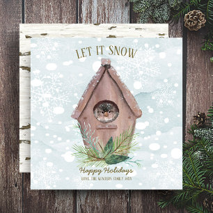 Rustic Winter Woodland Let It Snow Bird Holiday Card