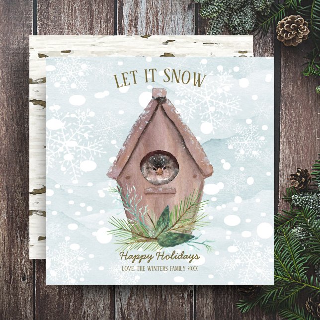 Rustic Winter Woodland | Let It Snow Bird Holiday Card (Creator Uploaded)