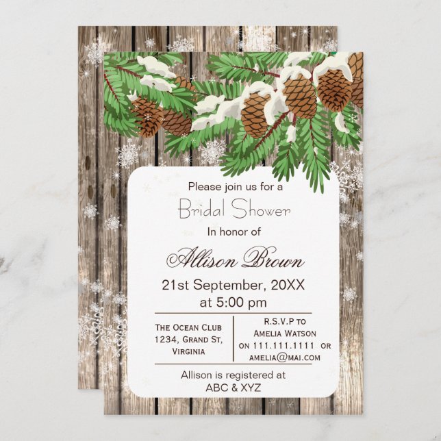 Rustic Winter Woodland pine cones Bridal shower Invitation (Front/Back)