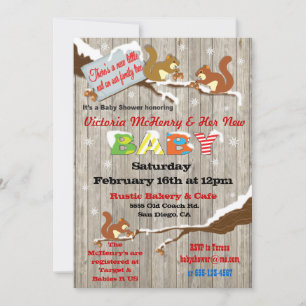 Rustic Winter Woodland Squirrel Baby Shower Invitation