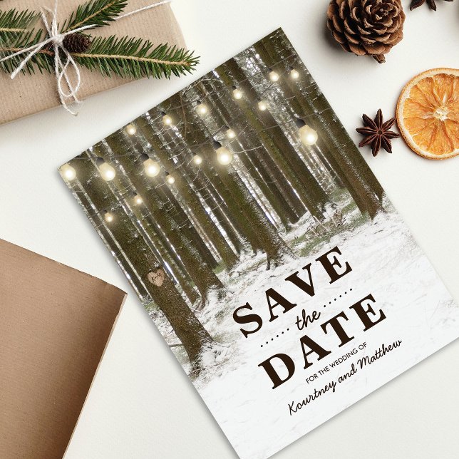 Rustic Winter Woodland Tree Save the Date Announcement Postcard (Creator Uploaded)