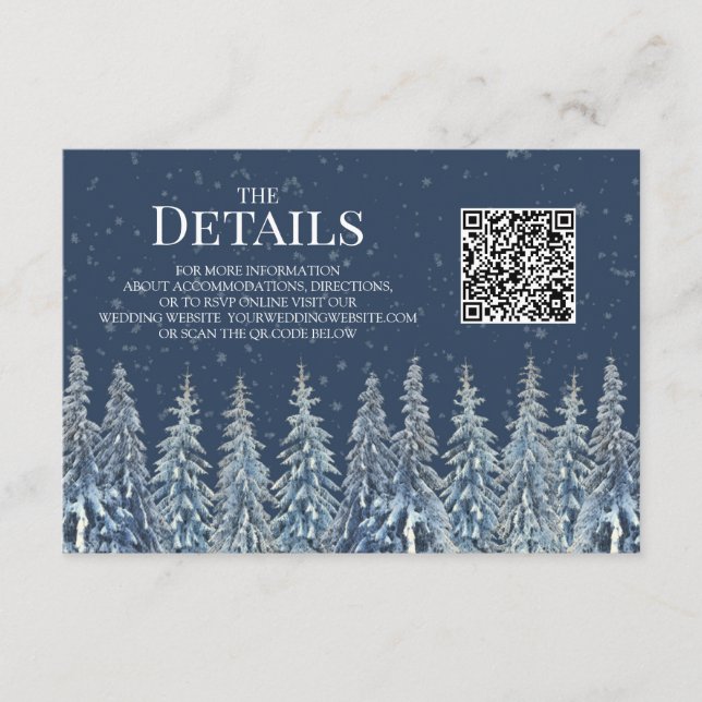 Rustic Winter Woods Wedding QR code Details Insert (Front)