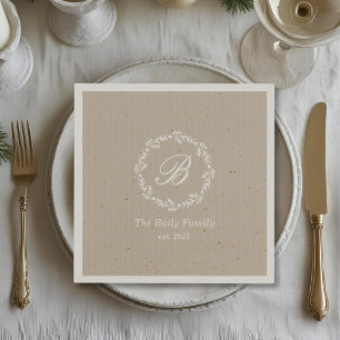 Rustic Winter Wreath Family Name Christmas Party Napkin