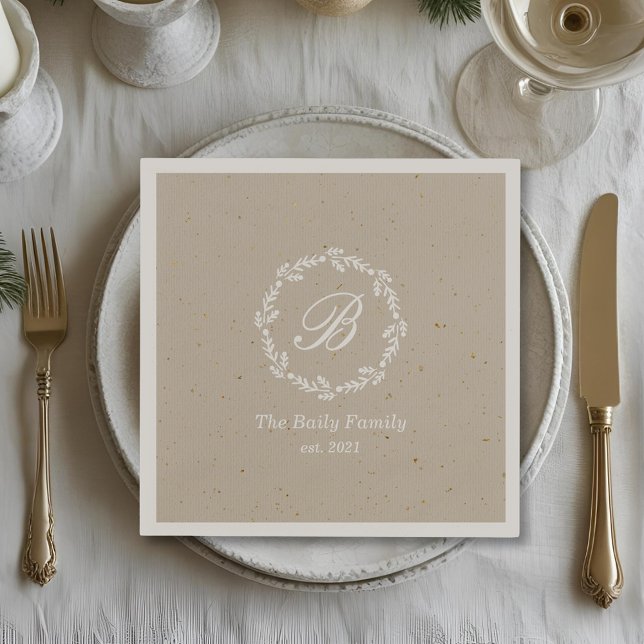 Rustic Winter Wreath Family Name Christmas Party Napkin (Creator Uploaded)