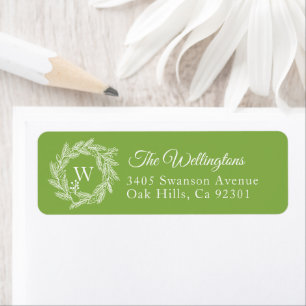 Rustic Winter Wreath Monogram Green Address Return Address Label