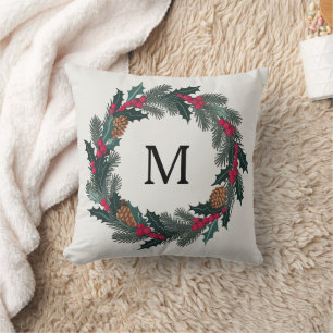 Rustic Winter wreath Throw Pillow