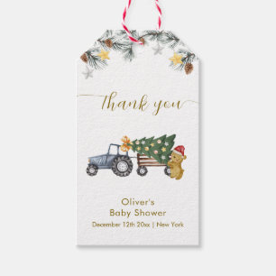 Rustic Winter X'mas Tree Tractor Bear Baby Shower Gift Tags