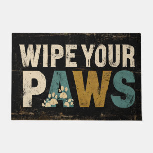 Rustic "Wipe Your Paws" Sign with Paw Prints Doormat