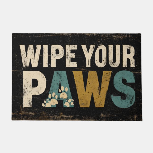 Rustic "Wipe Your Paws" Sign with Paw Prints Doormat (Front)