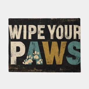 Rustic "Wipe Your Paws" Sign with Paw Prints Doormat