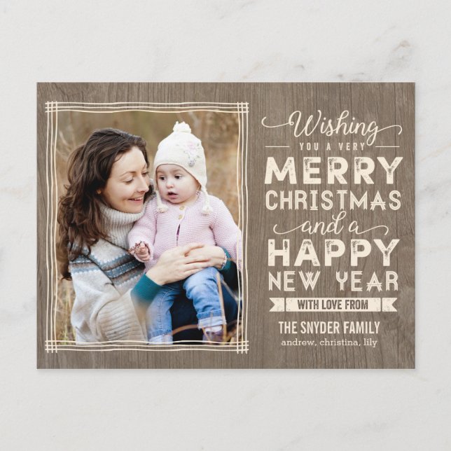 Rustic Wishes Holiday Postcard (Front)