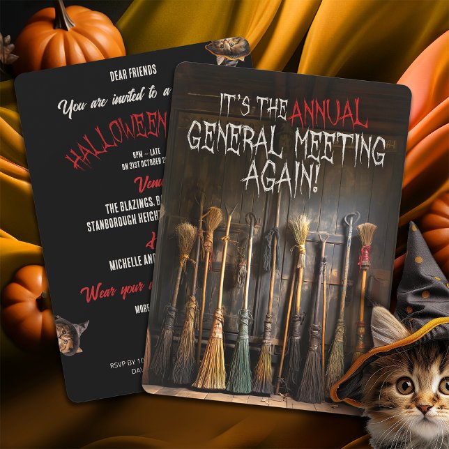 Rustic Witches Brooms Town Meeting Halloween Invitation (Creator Uploaded)
