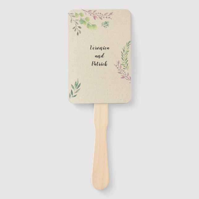 Rustic with Greenery Wedding Hand Fan (Front)