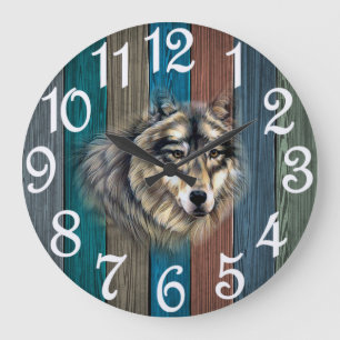 Rustic Wolf  Large Clock