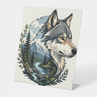 Rustic Wolf Table Display Pedestal Sign