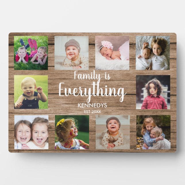 Rustic Wood 10 Photo Collage Family 5" X 7" Plaque (Front)