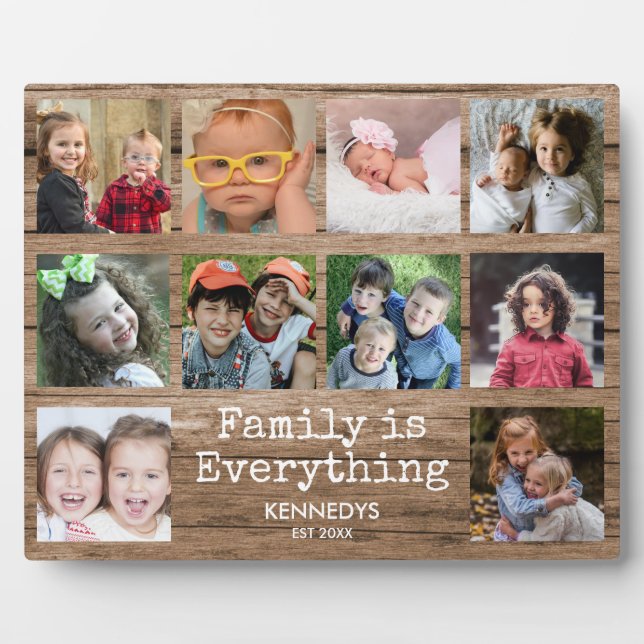 Rustic Wood 10 Photo Collage Family Quote Plaque (Front)