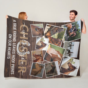 Rustic Wood 10 Photo Horse Memorial Fleece Blanket
