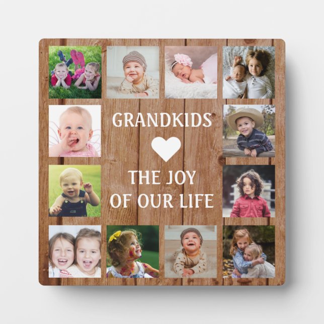 Rustic Wood  12 Photo Collage Grandkids Quote Plaque (Front)
