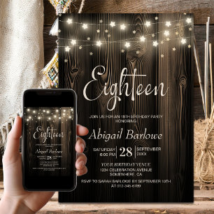 Rustic Wood 18th Birthday Party Invitation