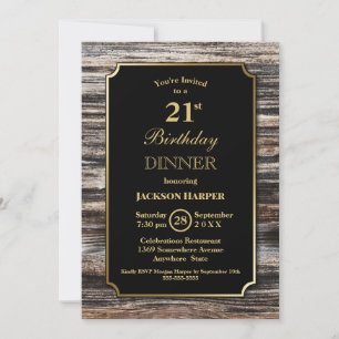 Rustic Wood 21st Birthday Dinner Party Invitation