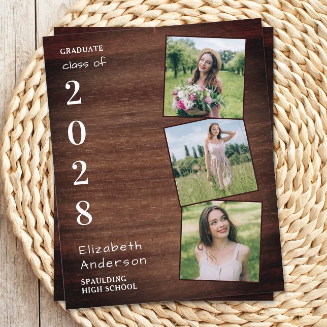 Rustic Wood 3 Photo Budget Graduation Party Invite (Creator Uploaded)