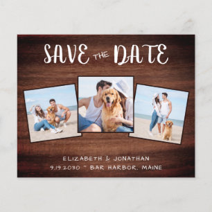 Rustic Wood 3 Photo Budget Wedding Save The Date
