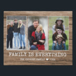 Rustic Wood 3 Photo Collage Family Name Quote  Faux Canvas Print<br><div class="desc">Photo collage canvas art print to personalise with 3 favourite family pictures. Rustic wood background and 'Family is everything' quote makes the personalised puzzle a family keepsake .</div>